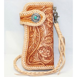 brown Hand carved leather wallet