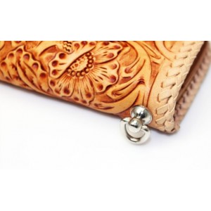 Hand carved leather wallet brown