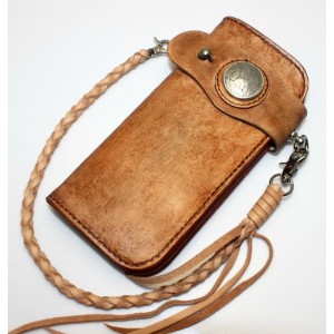 Hand tooled leather wallet, leather coin wallet