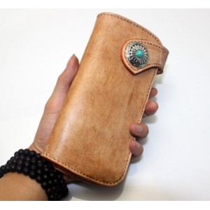 brown Handmade leather biker wallet