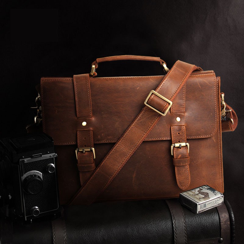 thumbnail image 2 of Buffalo Leather Briefcase 16 Inch Laptop Messenger Bag Office Canada 2 of 10