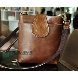 Vintage messenger camera bag, coffee small leather messenger bag
