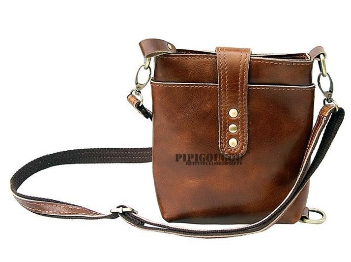 Vintage messenger camera bag, coffee small leather messenger bag - BagsWish