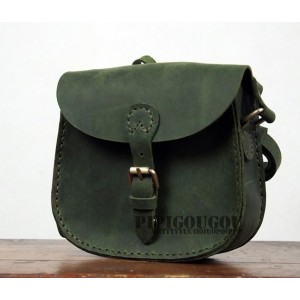 retro green leather messenger bag
