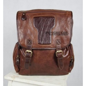 Retro notebook laptop bag coffee, brown leather vintage backpack
