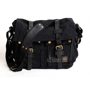 black 14 inch laptop canvas leather satchel