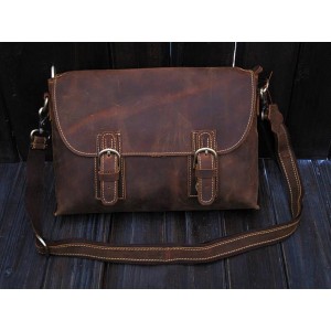 Brown leather messenger bag men, briefcases for men