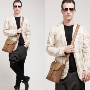 khaki vintage leather messenger bag