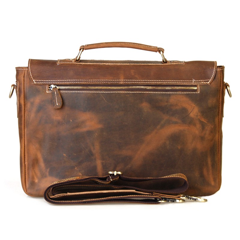 Vintage leather briefcase, coffee mens 14 laptop bag - BagsWish