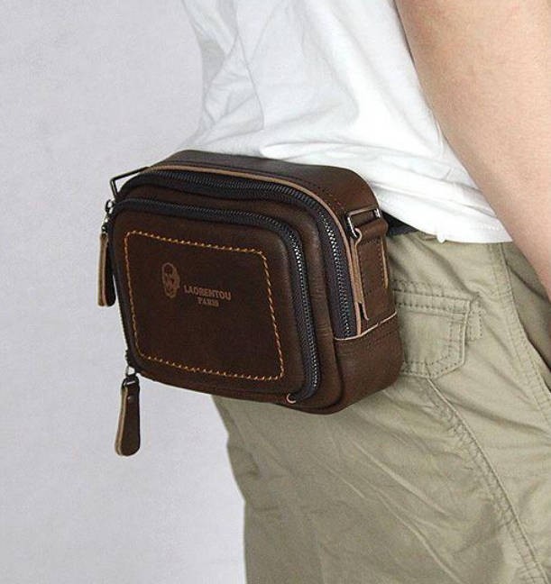 Coffee waist pouch bag, Small leather messenger bag - BagsWish