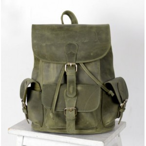 green leather backpack