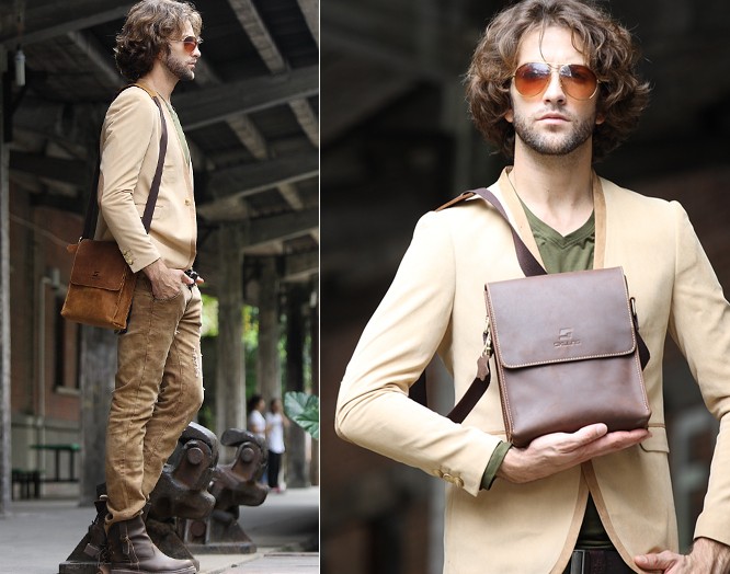 Mens vintage leather messenger bag, crossbody bag - BagsWish