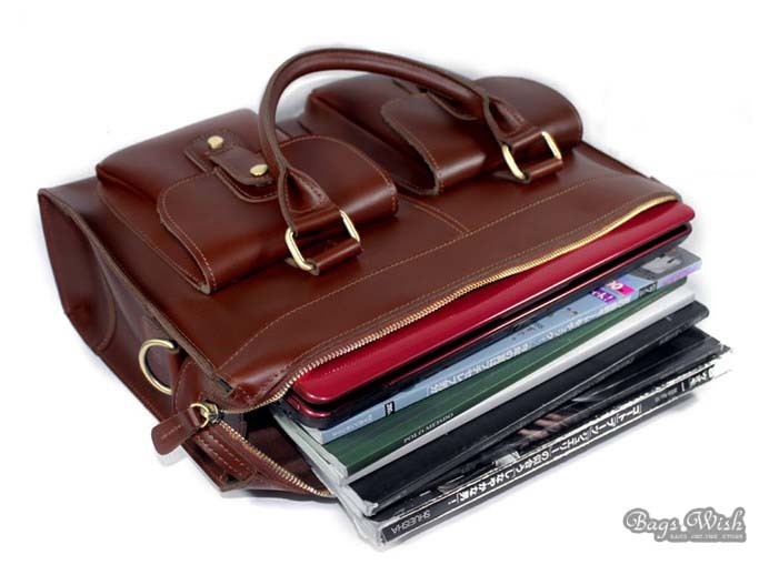 Leather briefcase bag, 14 inch leather laptop bag - BagsWish