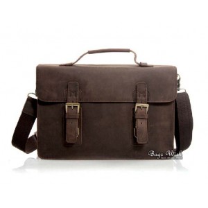 Crazy horse leather briefcase computer coffee, brown 13.3 notebook bag