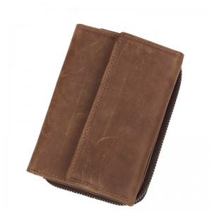 Brown leather wallet, Trifold leather wallet