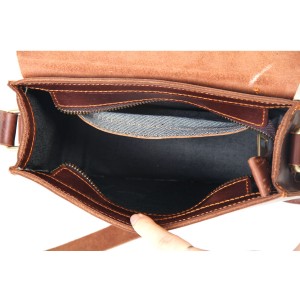 khaki Vintage leather messenger bag