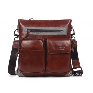 Brown leather messenger bag for men, retro business messenger bag