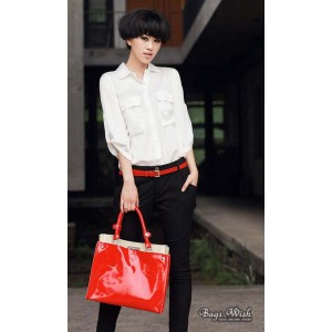 red patent leather handbag