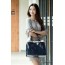 navy classic leather handbag