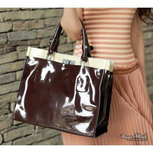 coffee patent leather handbag