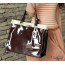 coffee patent leather handbag