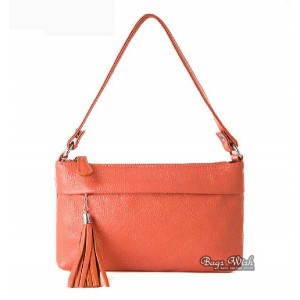 Genuine leather handbag red, orange inexpensive leather messenger hand bag