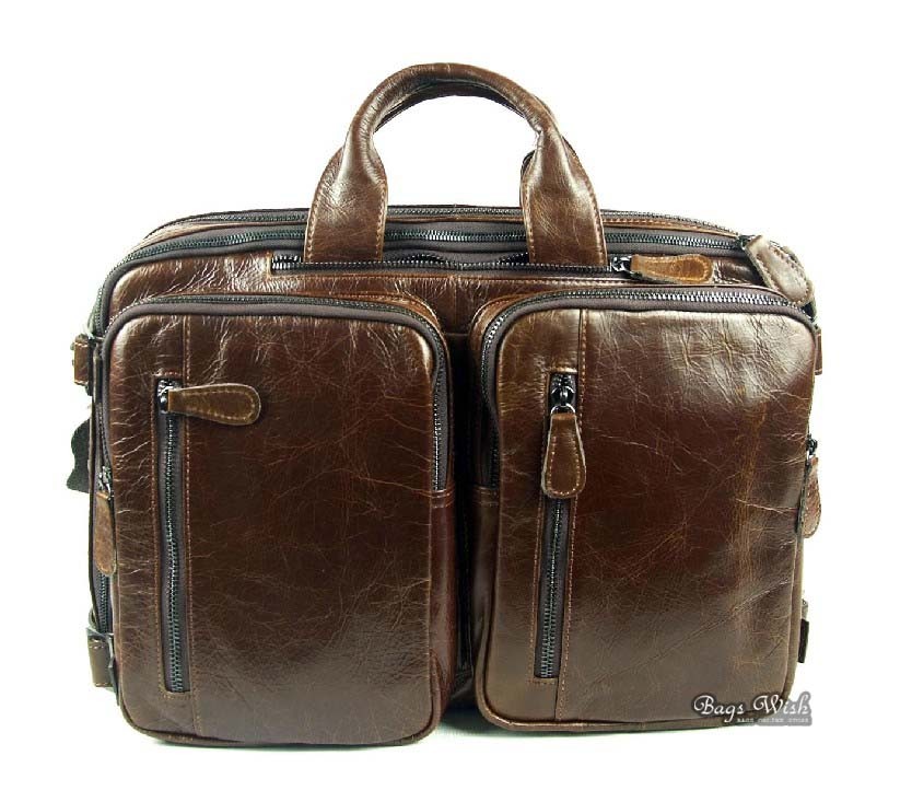 Leather briefcase messenger bag, leather 14 laptop backpack - BagsWish