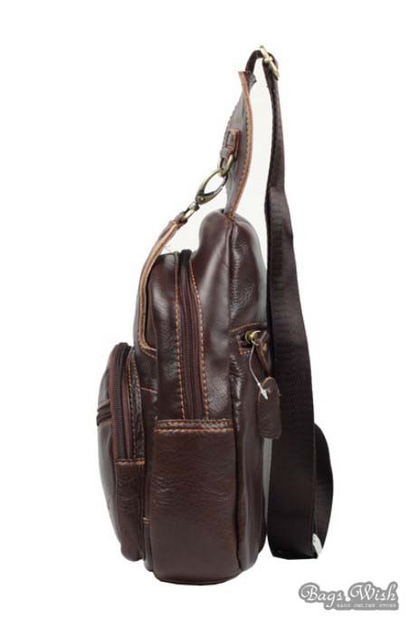 Cowhide side backpack, coffee single strap back pack - BagsWish
