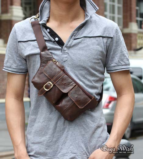 Single strap bag coffee, black waist pack for men - BagsWish