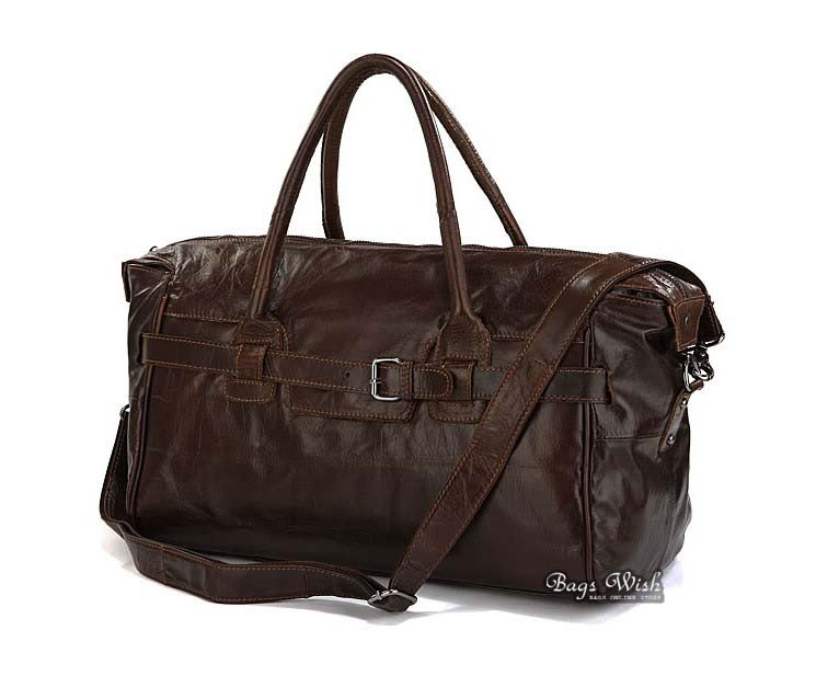 Leather travel bag, coffee leather shoulder bag - BagsWish