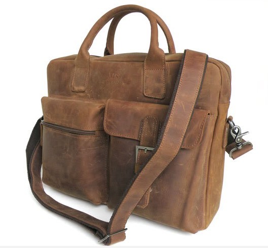 Leather satchel briefcase, leather laptop briefcase - BagsWish