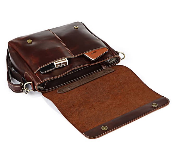 Leather laptop bag for men, leather flapover briefcase - BagsWish