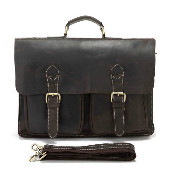 Leather laptop bag, leather document briefcase - BagsWish