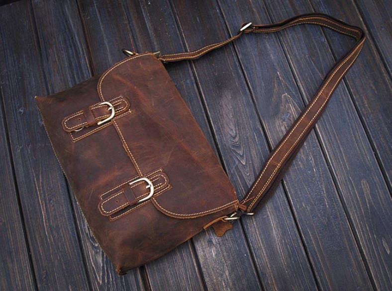 Brown leather messenger bag men, briefcases for men - BagsWish