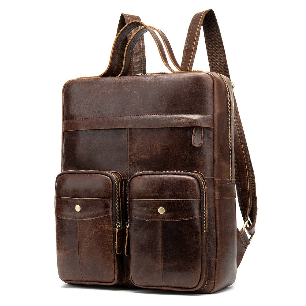 Cowhide Laptop Backpack, High-capacity Travel Rucksack - BagsWish